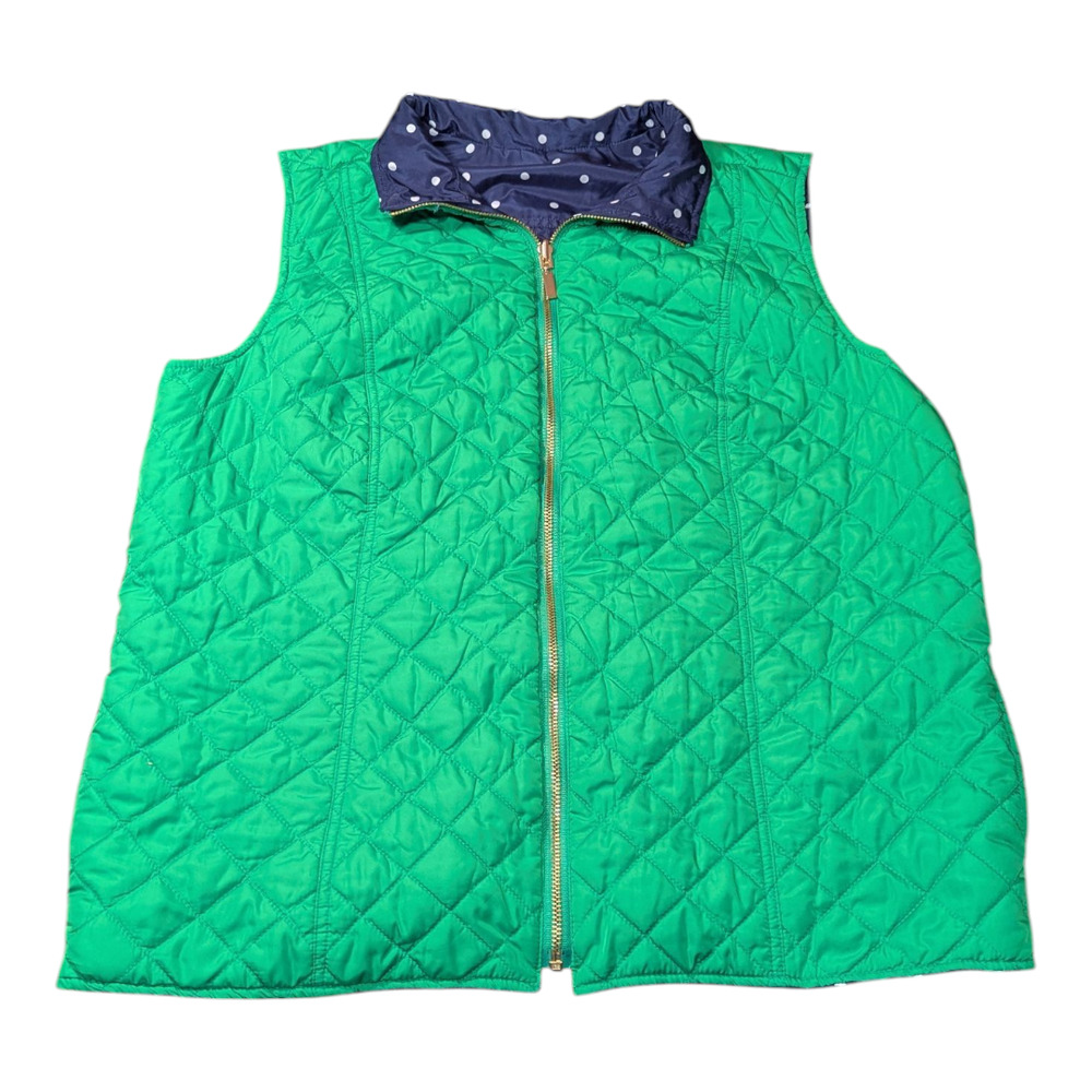 Charter Club Women's Quilted Green Vest Revered Polka Dot Lining Size X Large